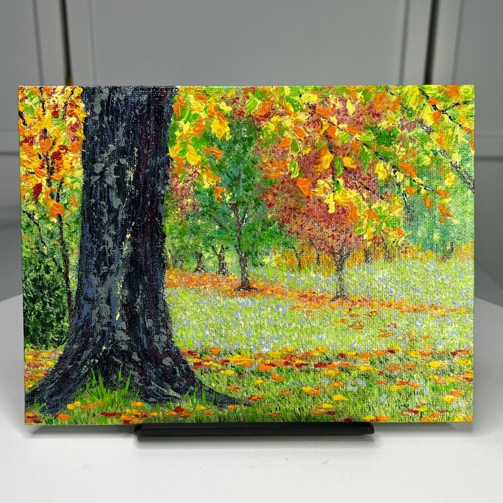 Fall Is Coming Nature Landscape Art Original Acrylic Painting 6" x 8" Unframed - Picture 4 of 6